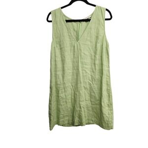 Madewell Womens Linen V-Neck Mini Dress Sage Green Sleeveless Shift Large